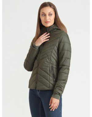 Women Quilted Puffer Jacket olive